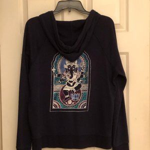 Lucky Lotus Ganesha Zip Front Hoodie, Medium, Dark Blue